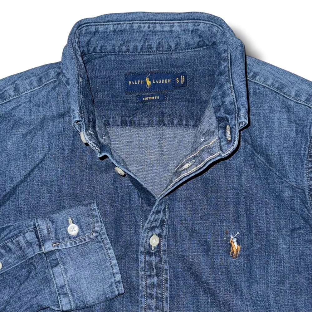 Ralph Lauren Custom Fit Denim Button Down Shirt Blue Long Sleeve Mens Small